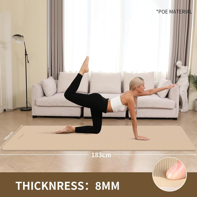 wohao Extra Wide & Thick 8mm Yoga Mat, 72"x31.5" Large Non Slip Exercise Mat, Premium POE Material for Superior Cushioning & Stability, with Strap for Home Gym, Pilates - Image 3